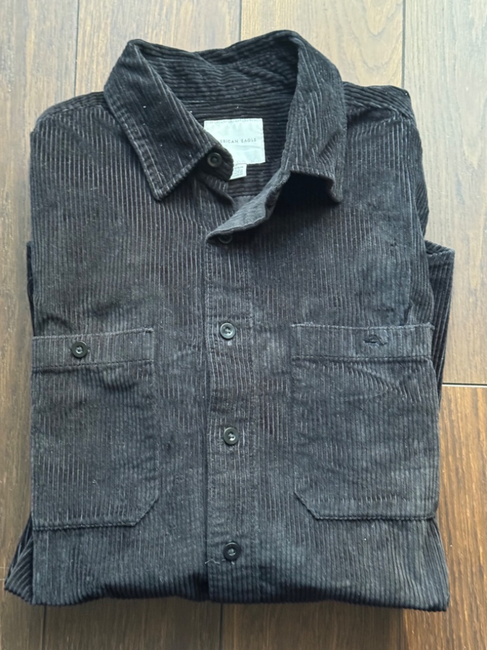 American Eagle Corduroy Black Shirt, Size MT (Medium Tall)